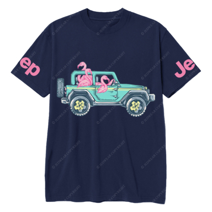 Green Car Flamingos Jp T-Shirt