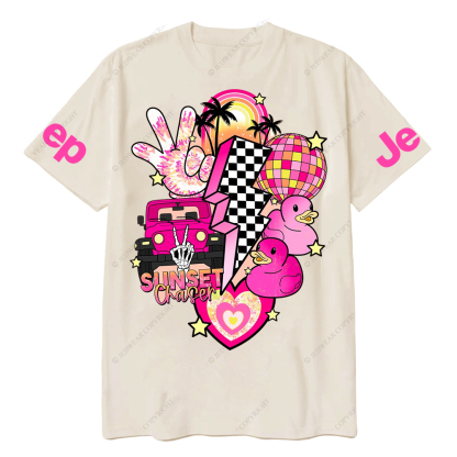Pink off-Roading Vehicle Sunset Chaser Rubber Duck Jp T-Shirt