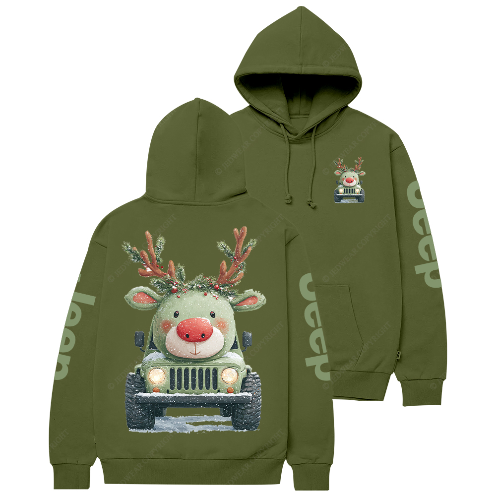 Cute Off-road Vehicle Transformed Into A Christmas Reindeer Jp Casual Hoodie