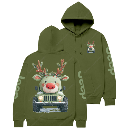 Cute Off-road Vehicle Transformed Into A Christmas Reindeer Jp Casual Hoodie