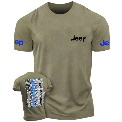 Thin Blue Line American Flag Policeman Gun Front And Rear Design  Jp T-Shirt