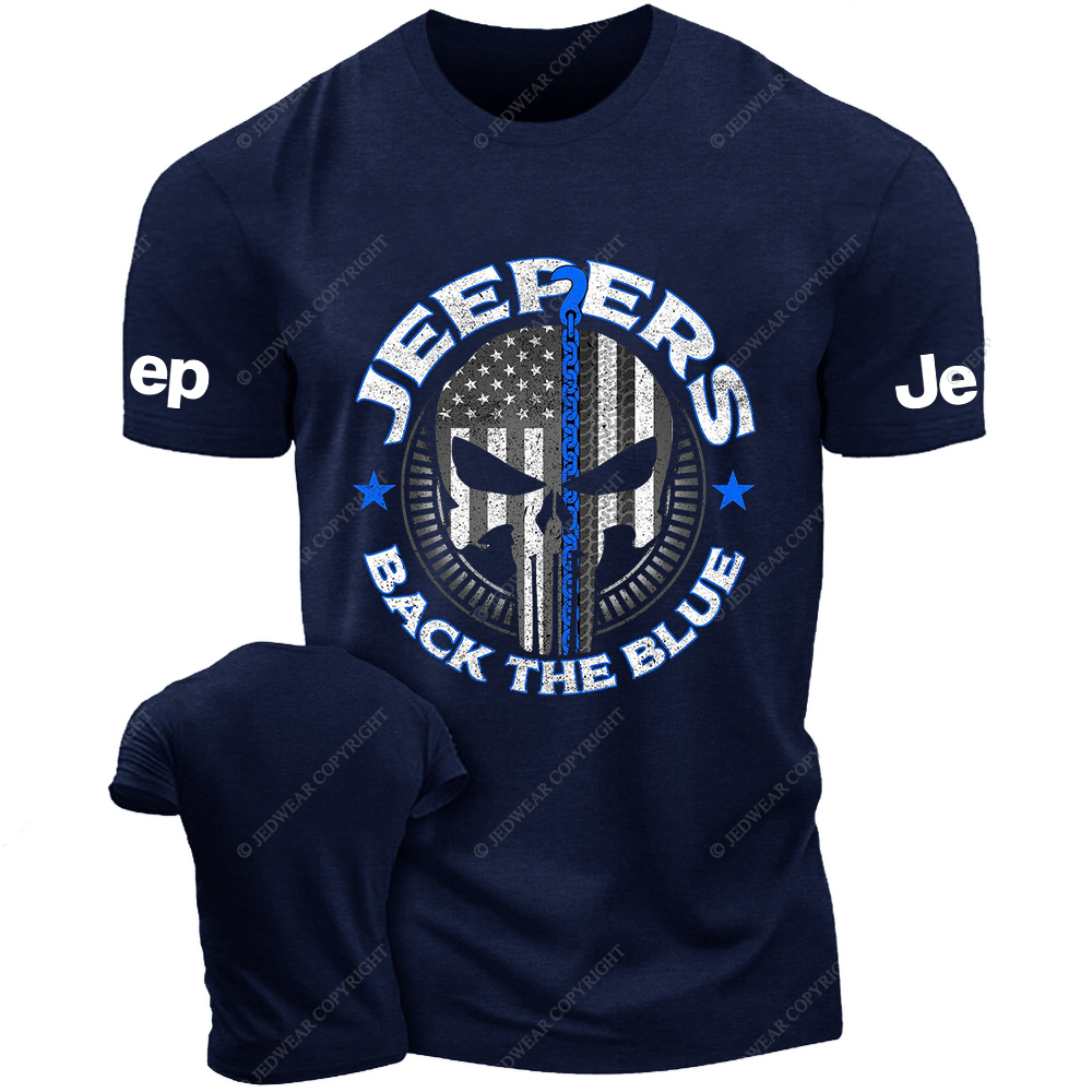 Policeman Jp Back The Blue Police Skull T-Shirt