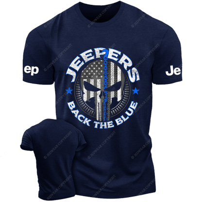 Policeman Jp Back The Blue Police Skull T-Shirt