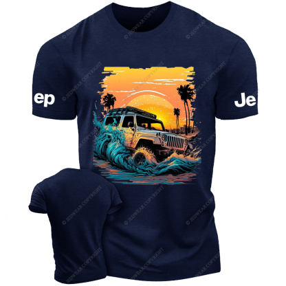 Colorful Beach Waves Sunset Palm Tree Jp T-Shirt