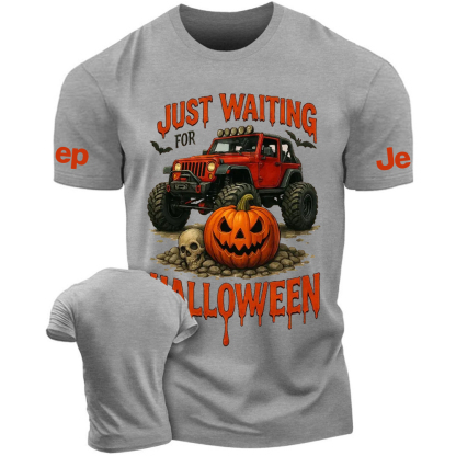 Just Waiting For Halloween Skull Bat Pumpkin Jp T-Shirt