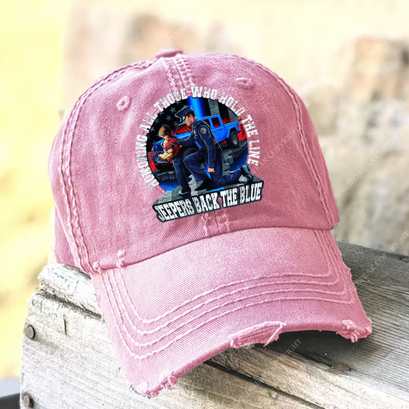 Police Honoring All Those Who Hold The Line Jeepers Back The Blue Jp Baseball Cap