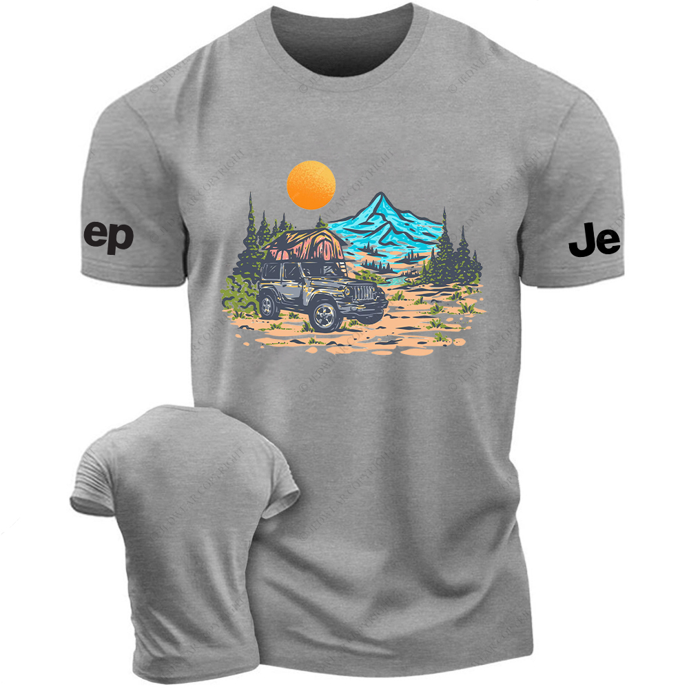 Mountains Trees Sunset Water Line Art Jp T-Shirt