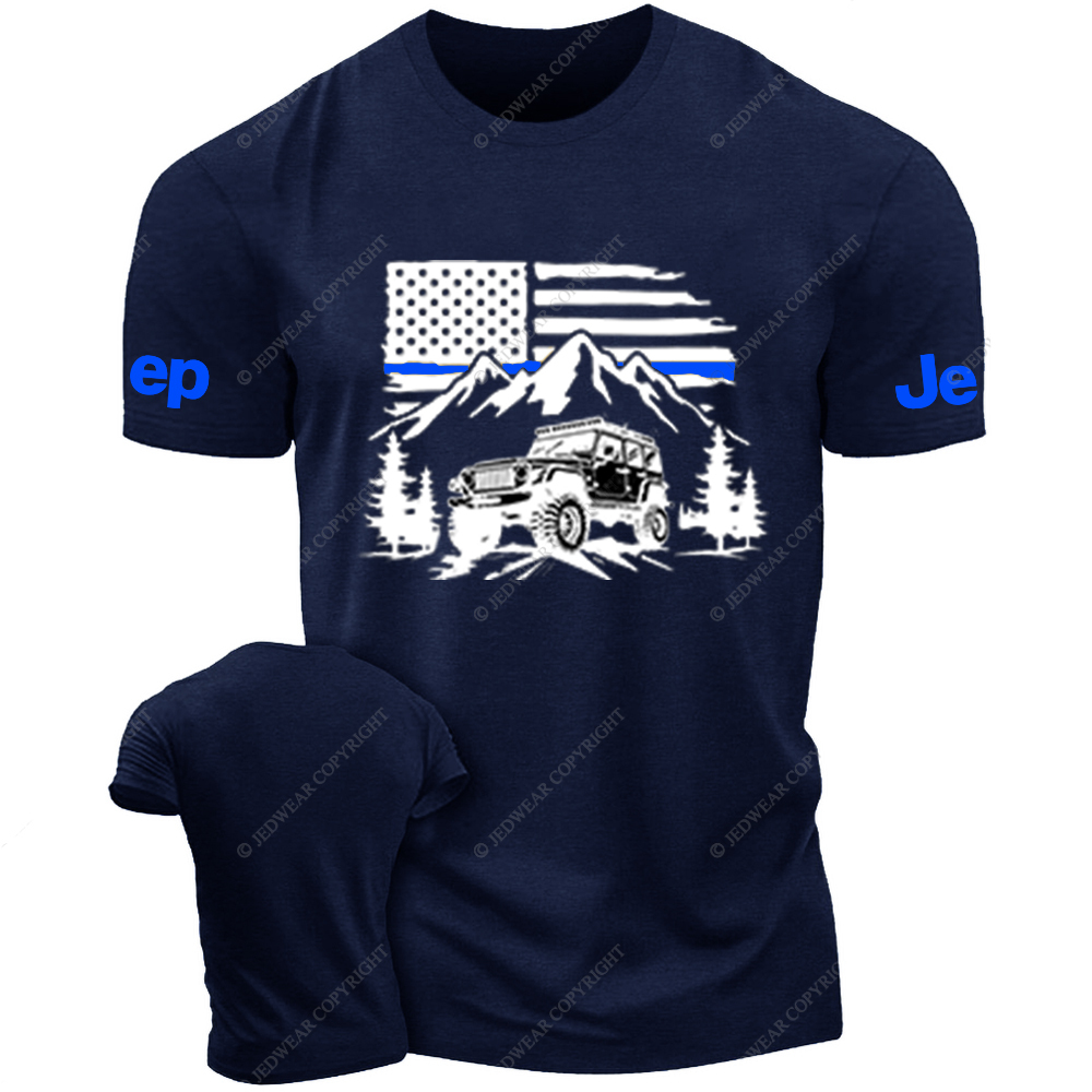 Jp Police Blue Line American Flag Mountains Silhouette T-Shirt Jp T-Shirt