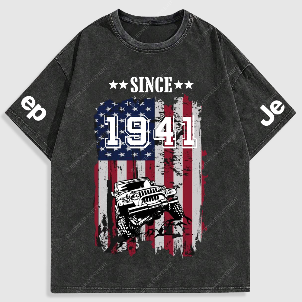 Jp American Flag Since 4X4 Cars Washed T-Shirt
