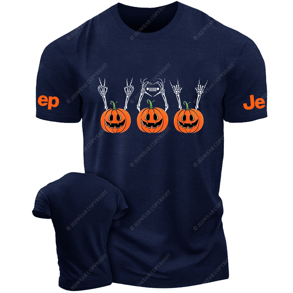 Three Pumpkin Halloween Skull Jp T-Shirt