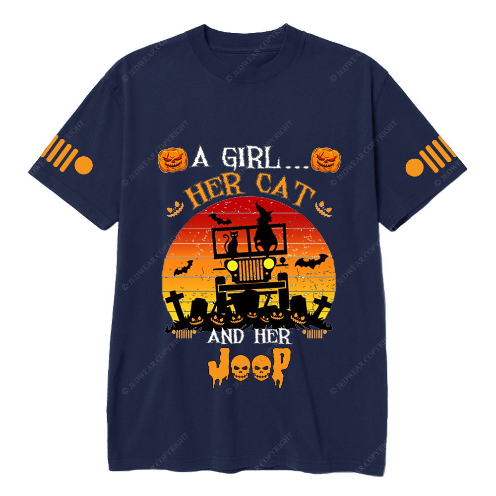 A Girl Her Cat Funny Halloween Cat Witch Classic Jp T-Shirt
