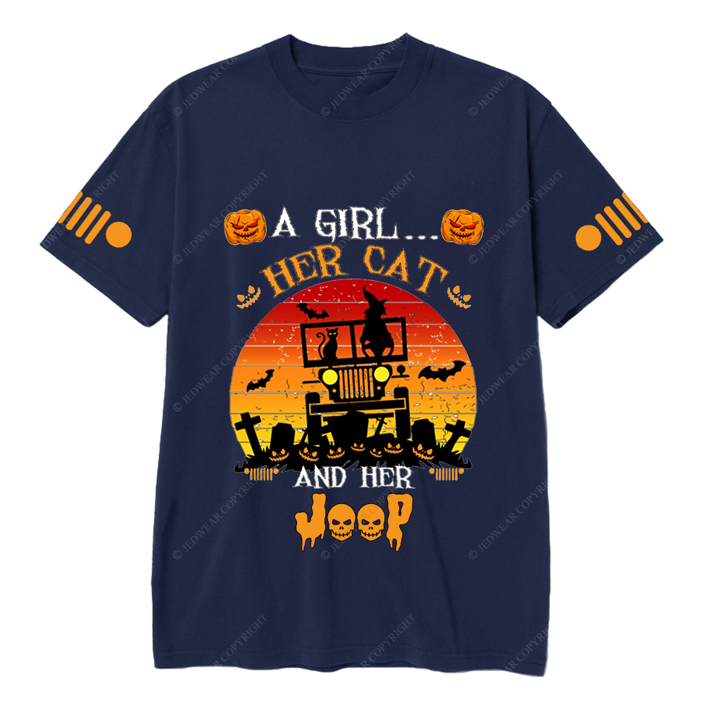 A Girl Her Cat Funny Halloween Cat Witch Classic Jp T-Shirt