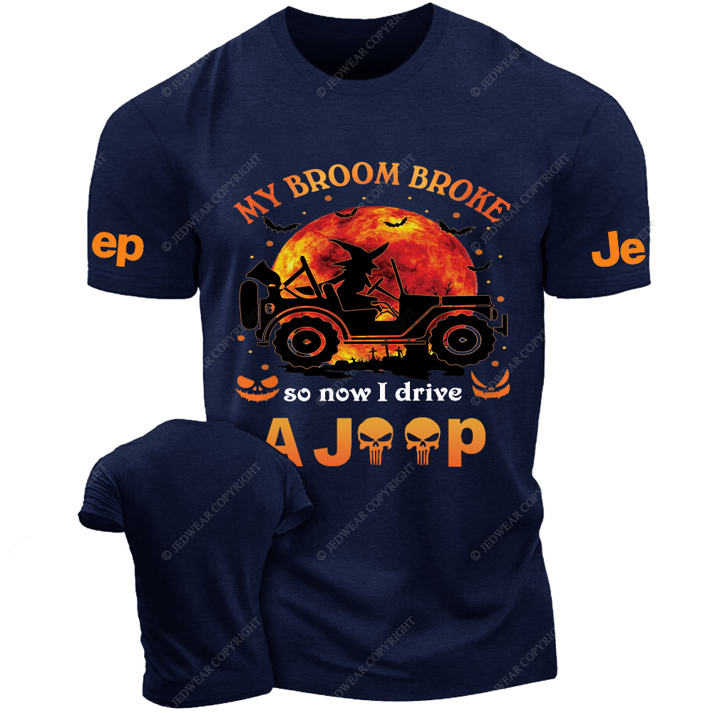 Halloween Pumpkin Bat My Broom Broke So Now I Drive A Car Jp T-Shirt