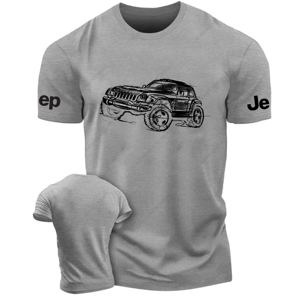 Off-Road Vehicle Black And White Stick Figure Line Art Jp T-Shirt
