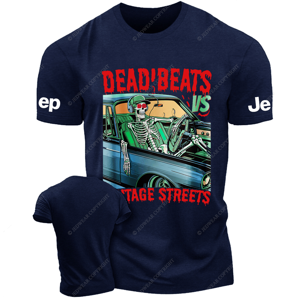 Skeleton Driving A Car Dead Beats Vintage Streets Jp T-Shirt
