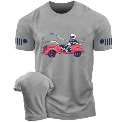 A Skeleton In A Car Halloween Skeleton Simple Hand Drawn Jp T-Shirt