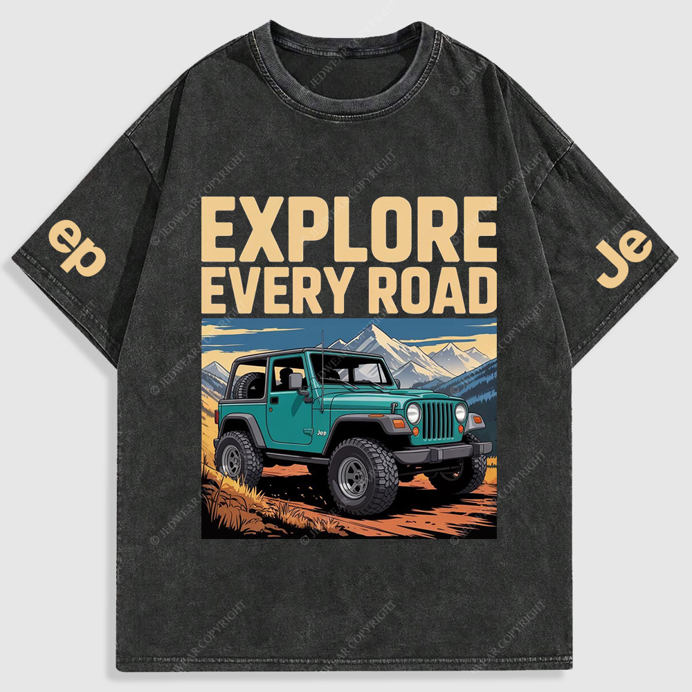 Explore Every Road  Snowy Mountain Meadows Washed T-Shirt