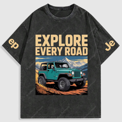 Explore Every Road  Snowy Mountain Meadows Washed T-Shirt