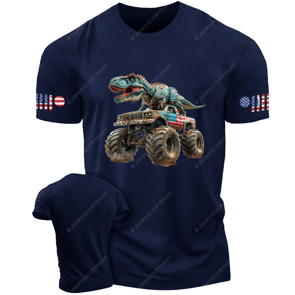 Dinosaur with Truck Patriotic Monster T-Rex Jp T-Shirt