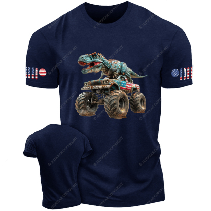 Dinosaur with Truck Patriotic Monster T-Rex Jp T-Shirt