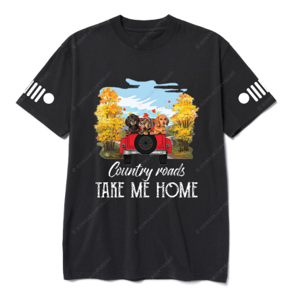 Car Dachshunds Country Roads Take Me Home Jp T-Shirt