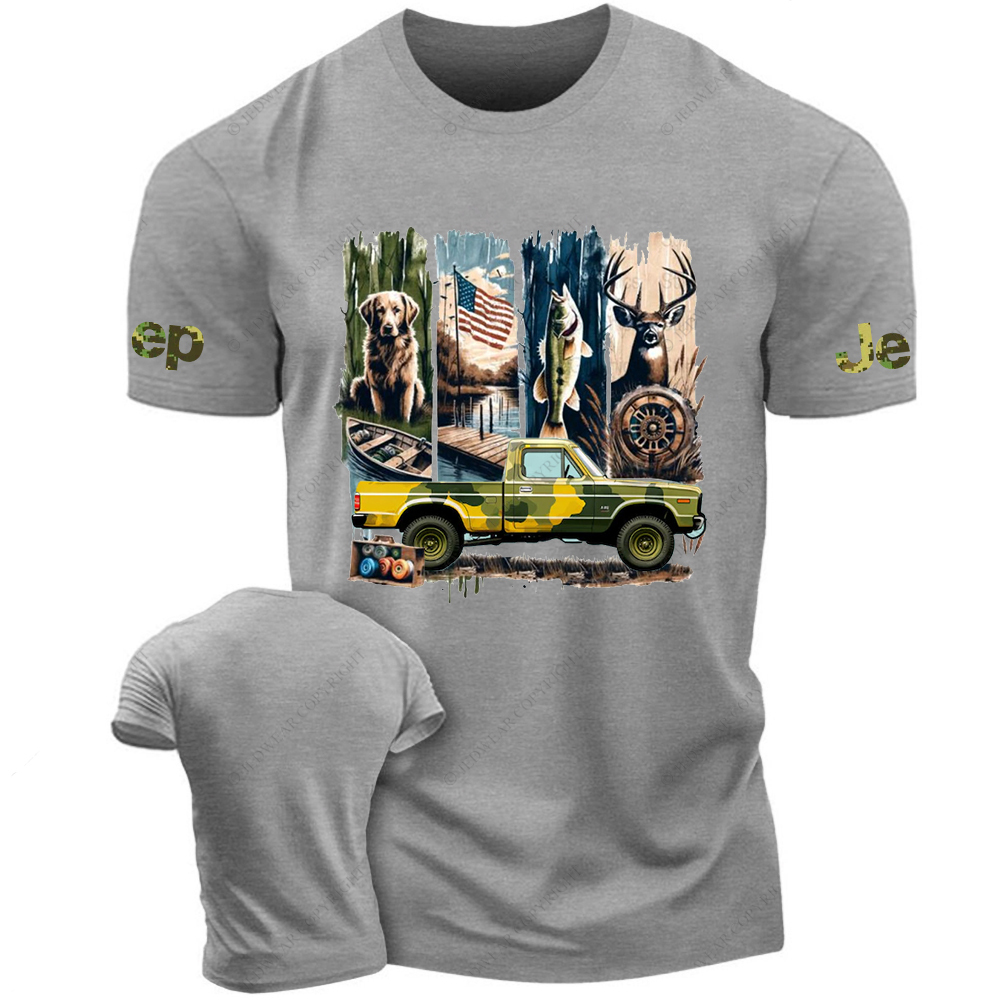 Fish Dog Antelope American Flag Jp T-Shirt