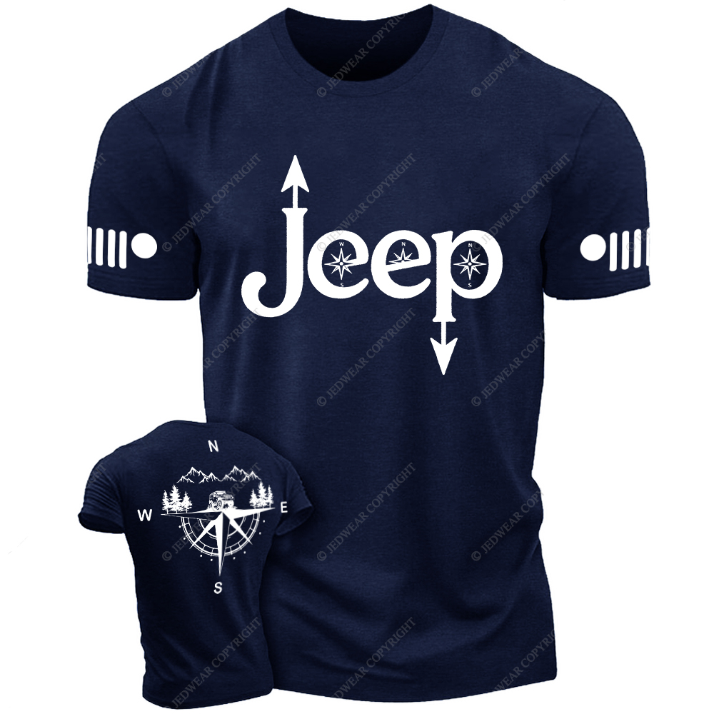 Compass Mountains And Trees Front And Rear Design Jp T-Shirt