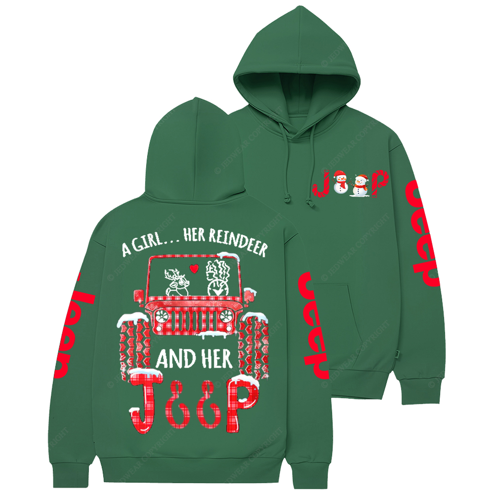 A Girl Her Reindeer And Her Car Merry Christmas Jp Casual Hoodie
