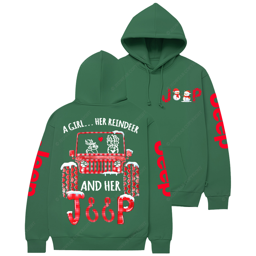A Girl Her Reindeer And Her Car Merry Christmas Jp Casual Hoodie