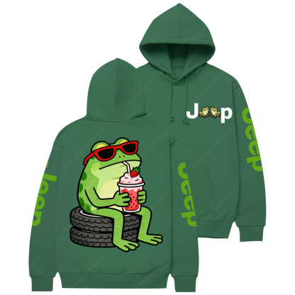 A Cute Frog Sits On A Tire Jp Casual Hoodie