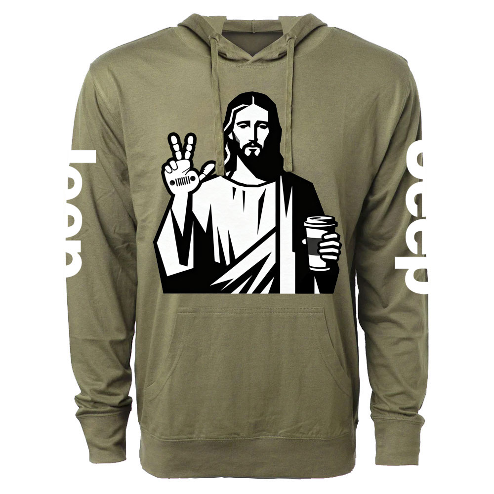 Funny Jesus Christ who Loves Coffee and Jp Wave Oversized Lightweight Hoodie