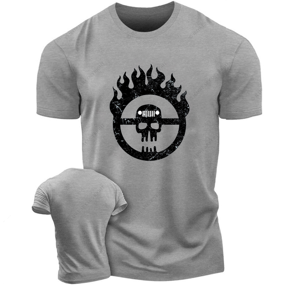 Skull Fire Black And White Sketch T-Shirt