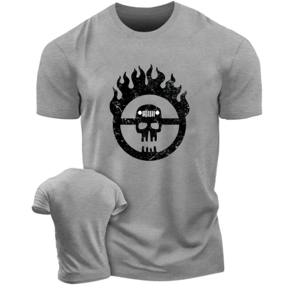 Skull Fire Black And White Sketch T-Shirt
