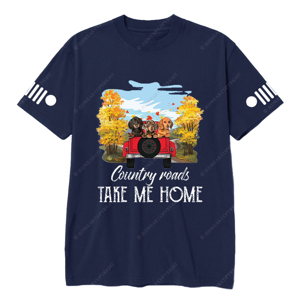 Car Dachshunds Country Roads Take Me Home Jp T-Shirt