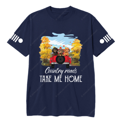 Car Dachshunds Country Roads Take Me Home Jp T-Shirt