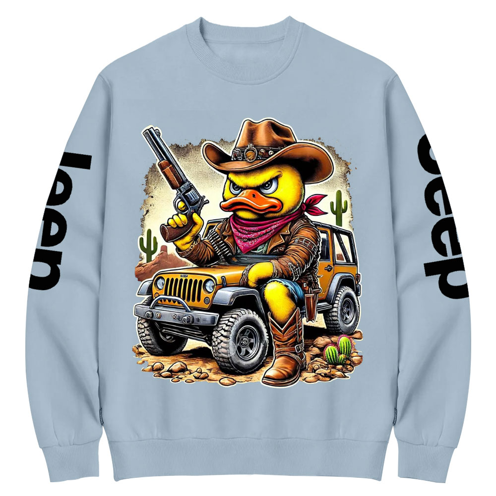 Angry Cowboy Duck on a Rugged Jp Crew Neck Sweatshirt