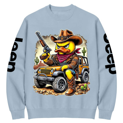 Angry Cowboy Duck on a Rugged Jp Crew Neck Sweatshirt