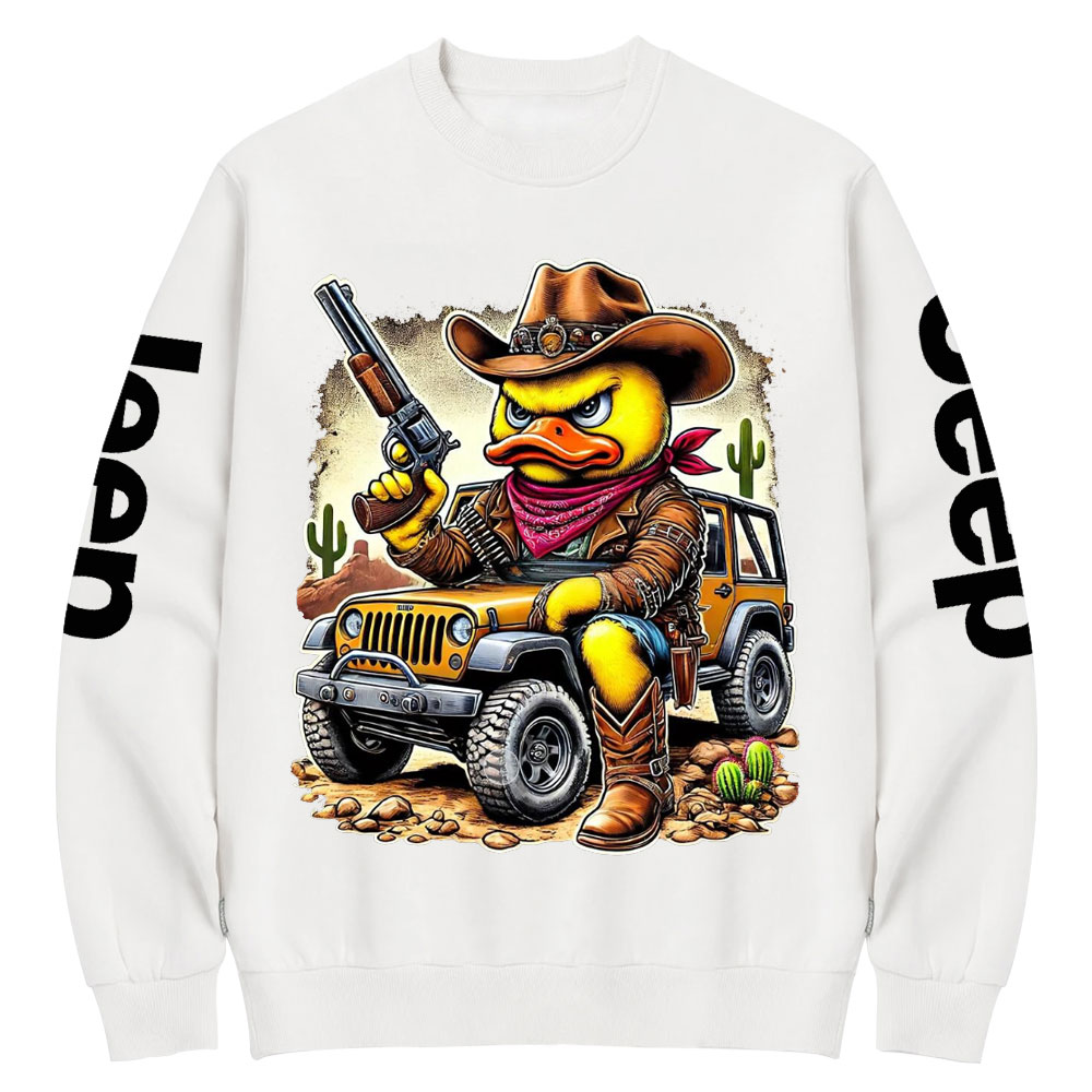 Angry Cowboy Duck on a Rugged Jp Crew Neck Sweatshirt