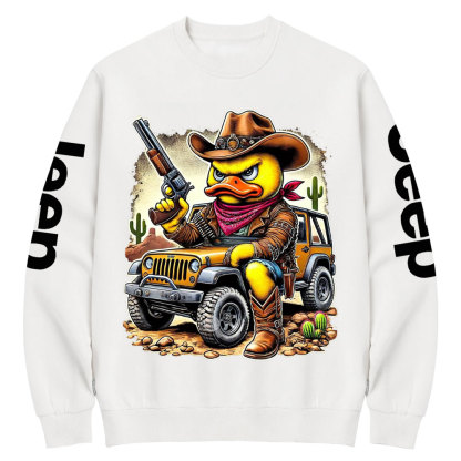Angry Cowboy Duck on a Rugged Jp Crew Neck Sweatshirt
