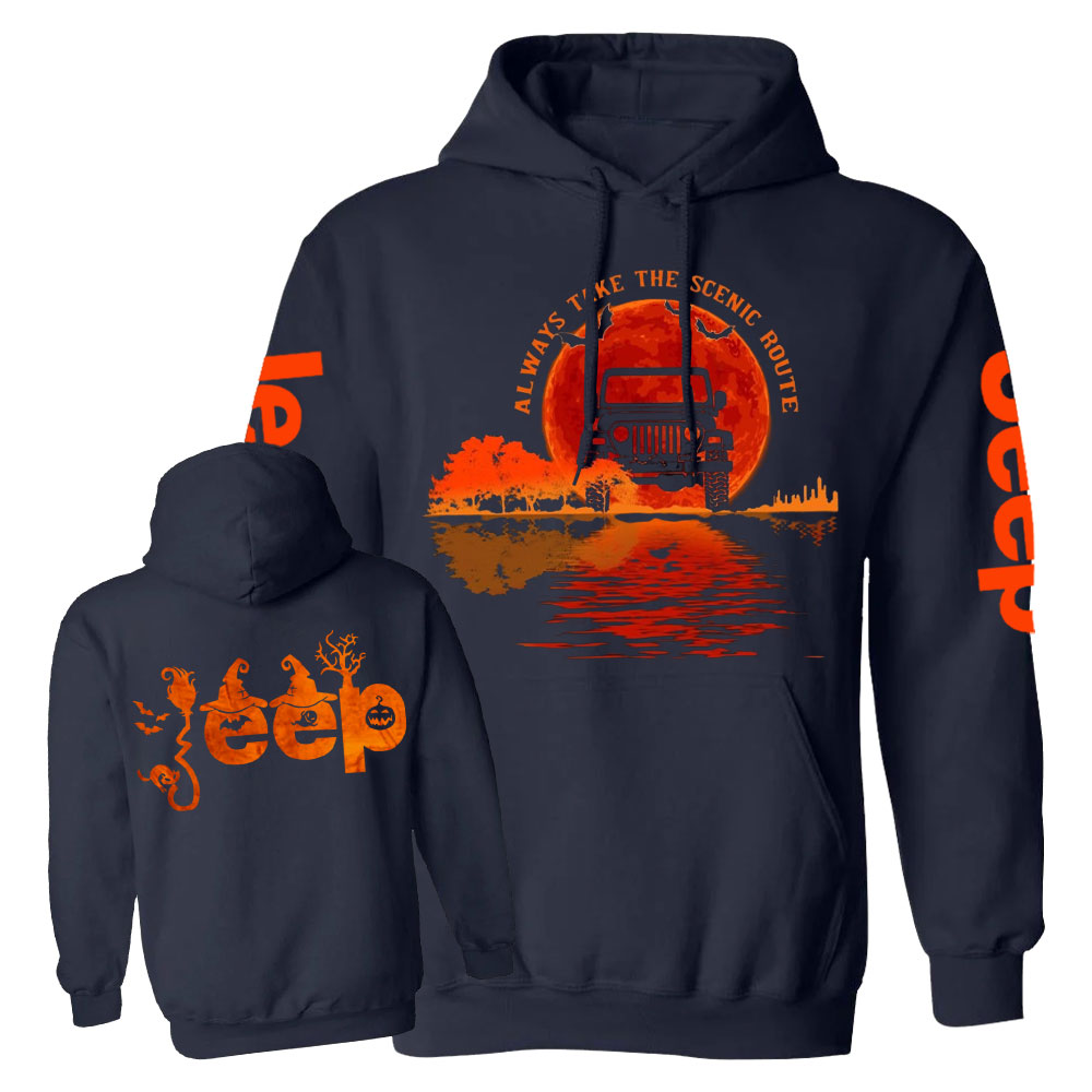 Always Take the Scenic Route Moon Lake Halloween Double Printed Jp Casual Hoodie