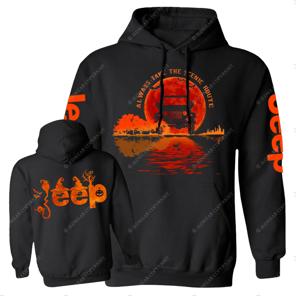 Always Take the Scenic Route Moon Lake Halloween Double Printed Jp Casual Hoodie