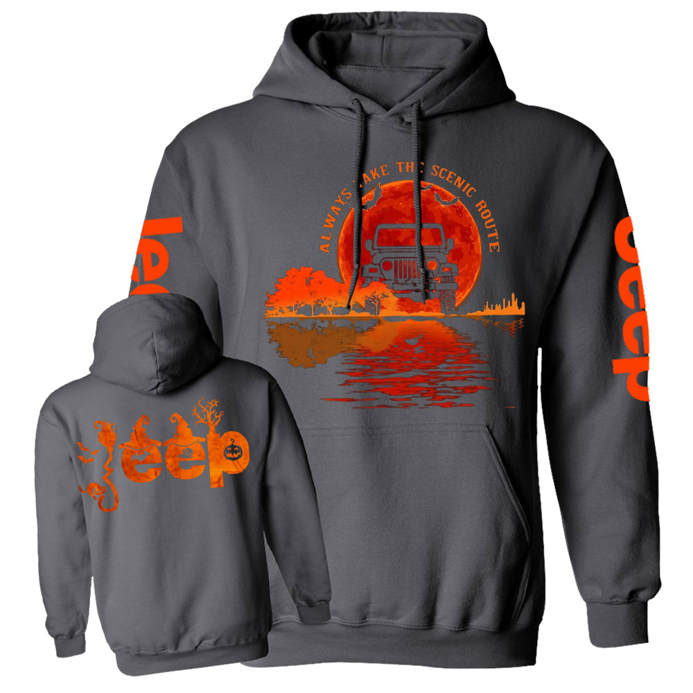 Always Take the Scenic Route Moon Lake Halloween Double Printed Jp Casual Hoodie