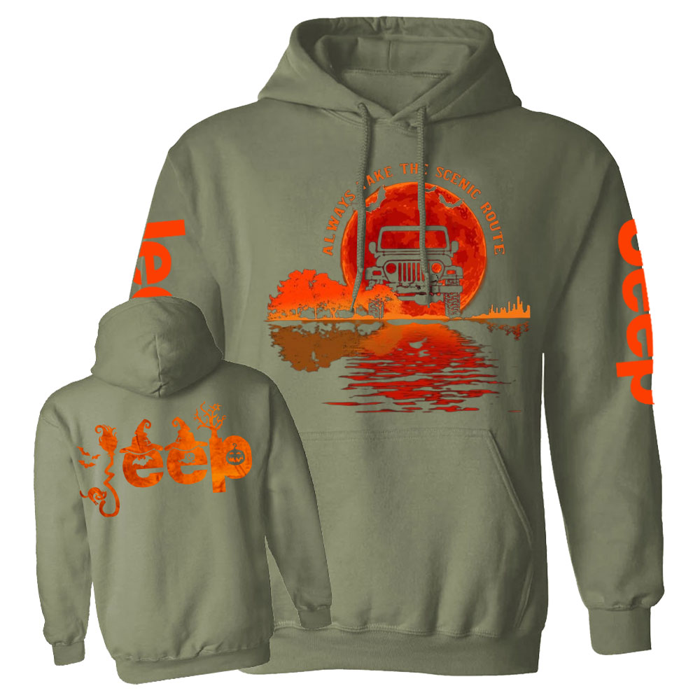 Always Take the Scenic Route Moon Lake Halloween Double Printed Jp Casual Hoodie