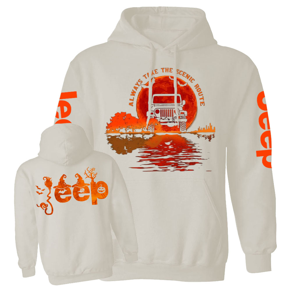 Always Take the Scenic Route Moon Lake Halloween Double Printed Jp Casual Hoodie
