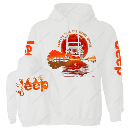 Always Take the Scenic Route Moon Lake Halloween Double Printed Jp Casual Hoodie