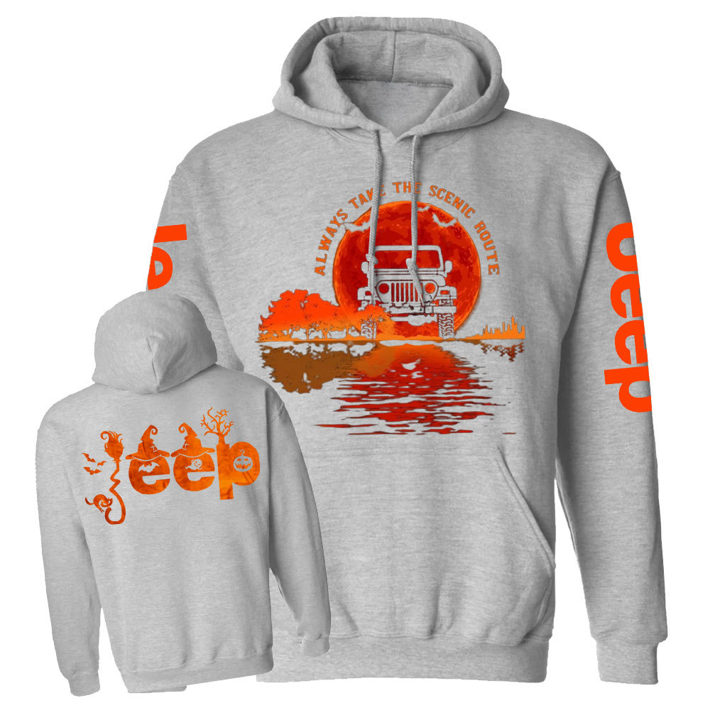 Always Take the Scenic Route Moon Lake Halloween Double Printed Jp Casual Hoodie