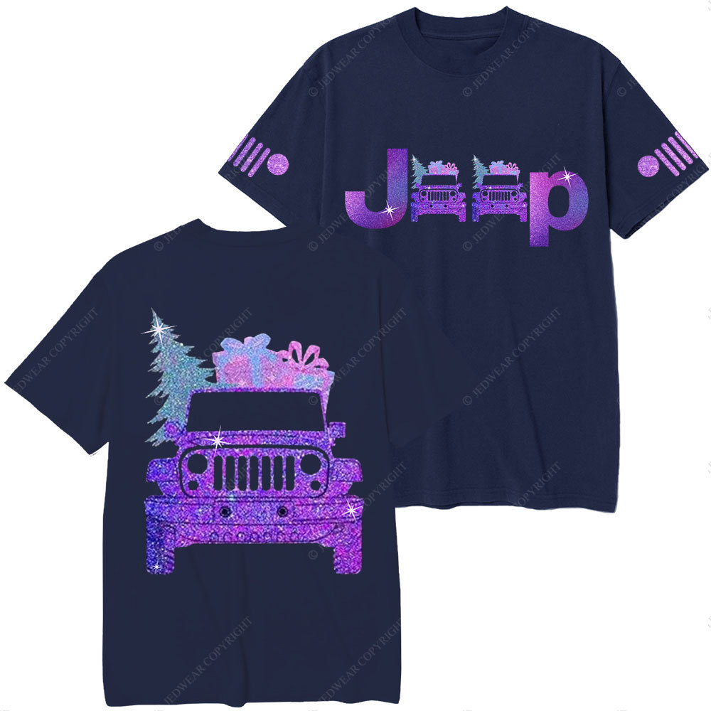 Jp Christmas Tree and Gifts Purple Bling Christmas T-Shirt