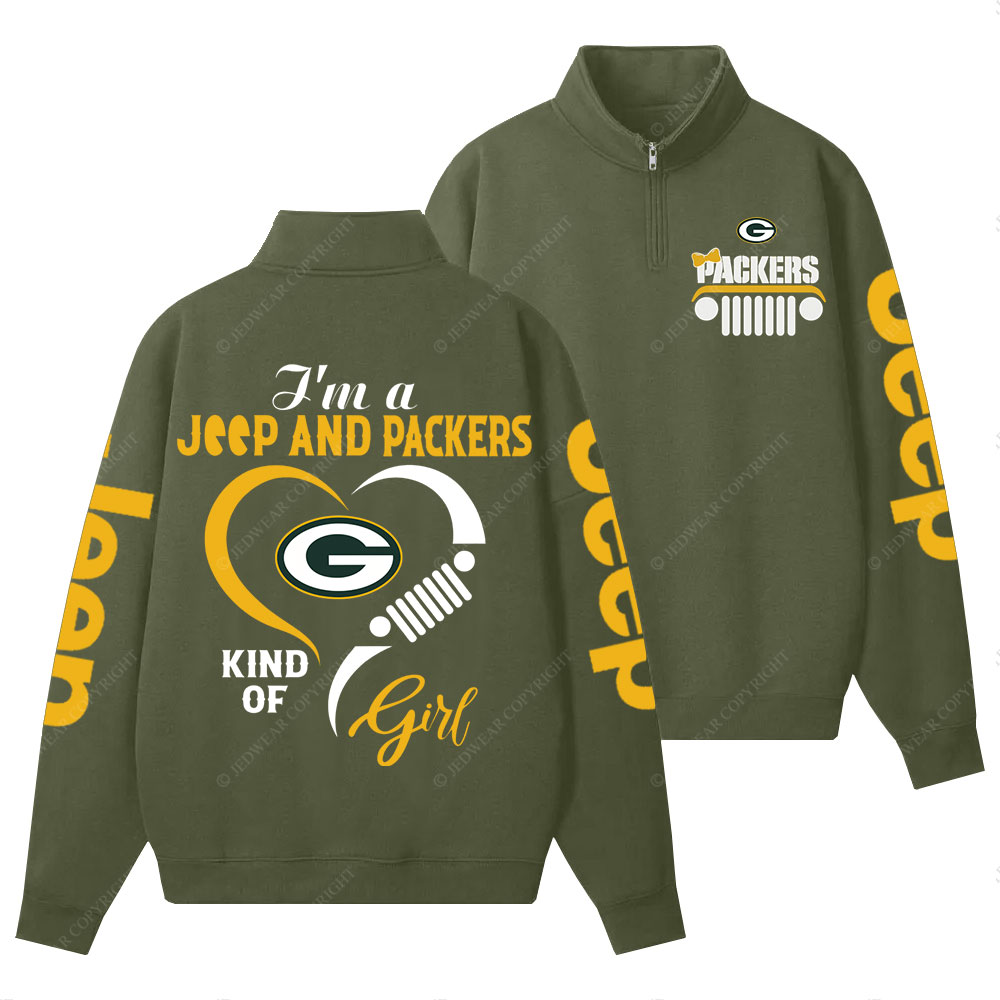 Green Bay Packers Football Team Heart Jp Girl Half-Zip Jacket Sweatshirt