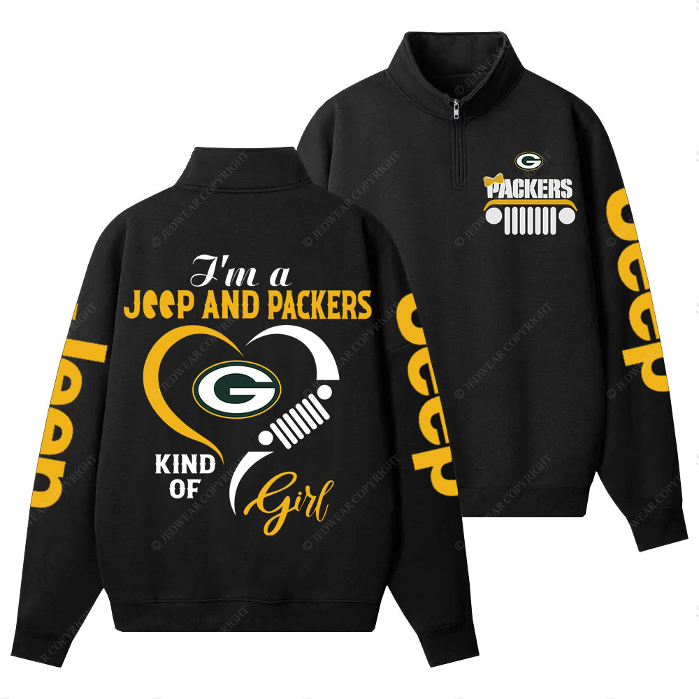 Green Bay Packers Football Team Heart Jp Girl Half-Zip Jacket Sweatshirt