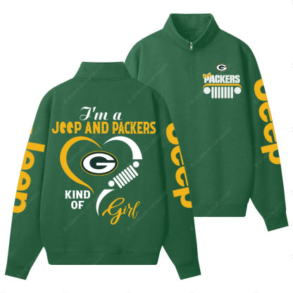Green Bay Packers Football Team Heart Jp Girl Half-Zip Jacket Sweatshirt